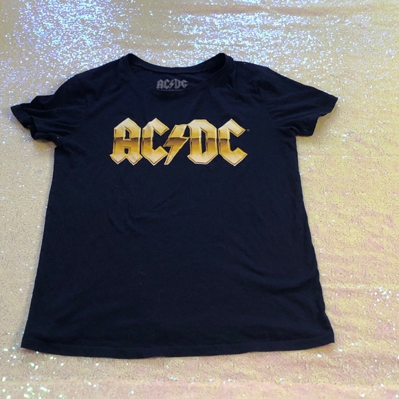 AC/DC | Tops | Acdc Navy Blue White Gold Logo Band Shirt Short Sleeve ...